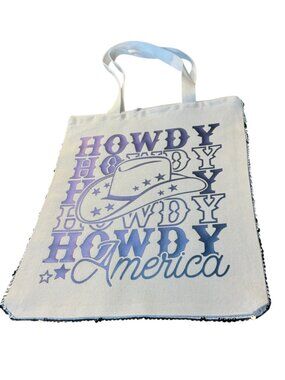 Howdy America Canvas Tote Bag, Western Cowboy Hat Graphic,